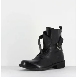 Bottine Plates A Lacets En Cuir Noir - Legrand 142