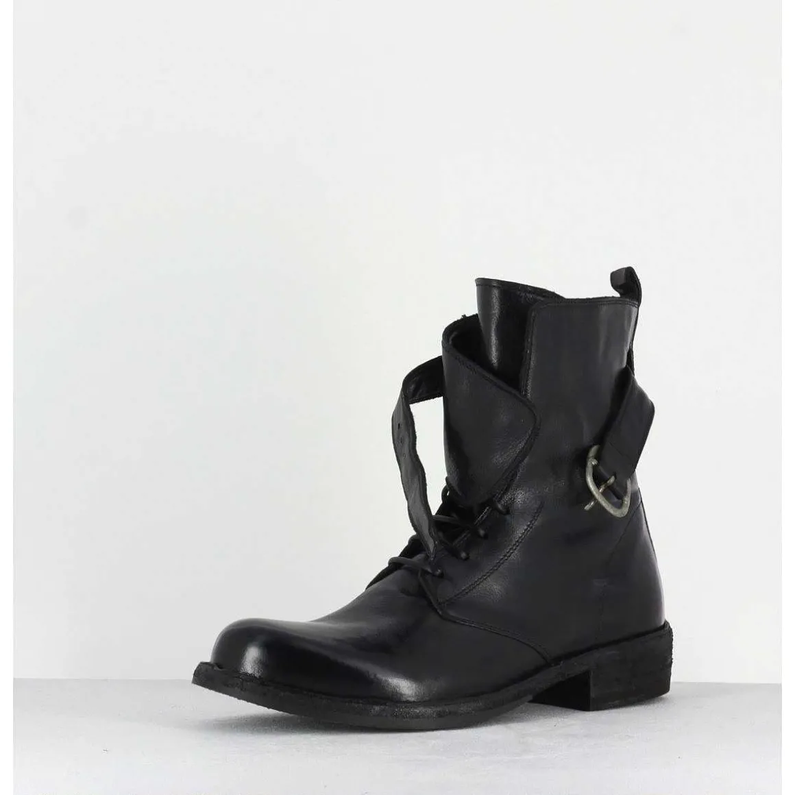 Bottine Plates A Lacets En Cuir Noir - Legrand 142