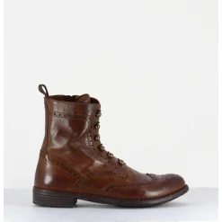 Bottines A Boutonniere & Motif Brogue En Cuir Camel - Mars018 Sauvage