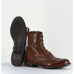 Bottines A Boutonniere & Motif Brogue En Cuir Camel - Mars018 Sauvage