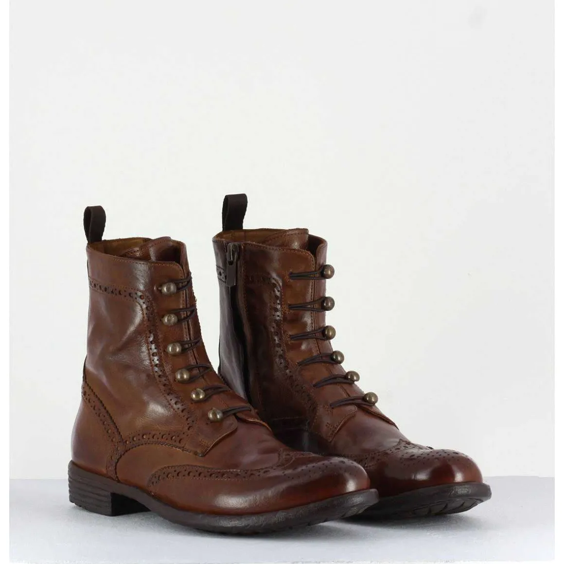 Bottines A Boutonniere & Motif Brogue En Cuir Camel - Mars018 Sauvage