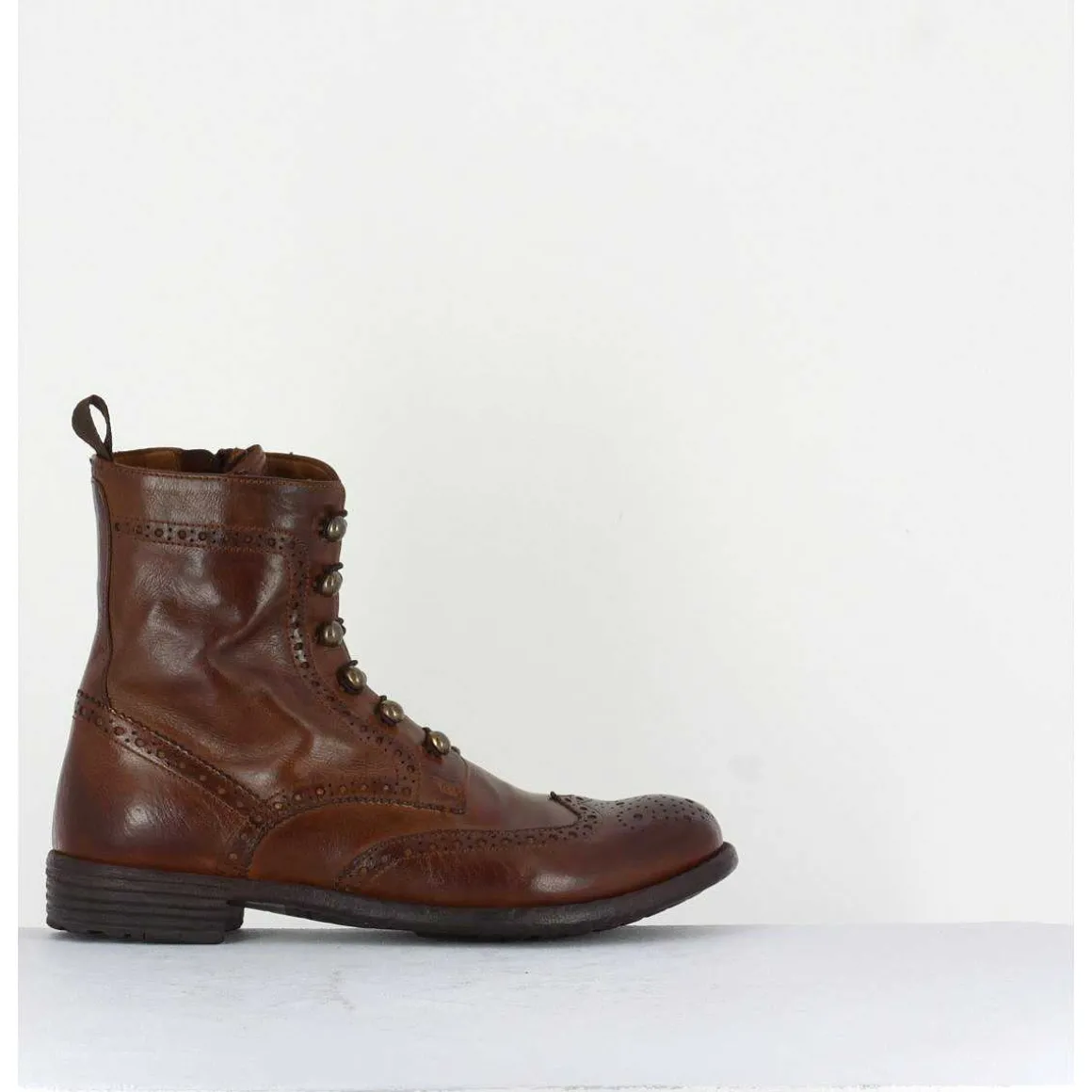Bottines A Boutonniere & Motif Brogue En Cuir Camel - Mars018 Sauvage