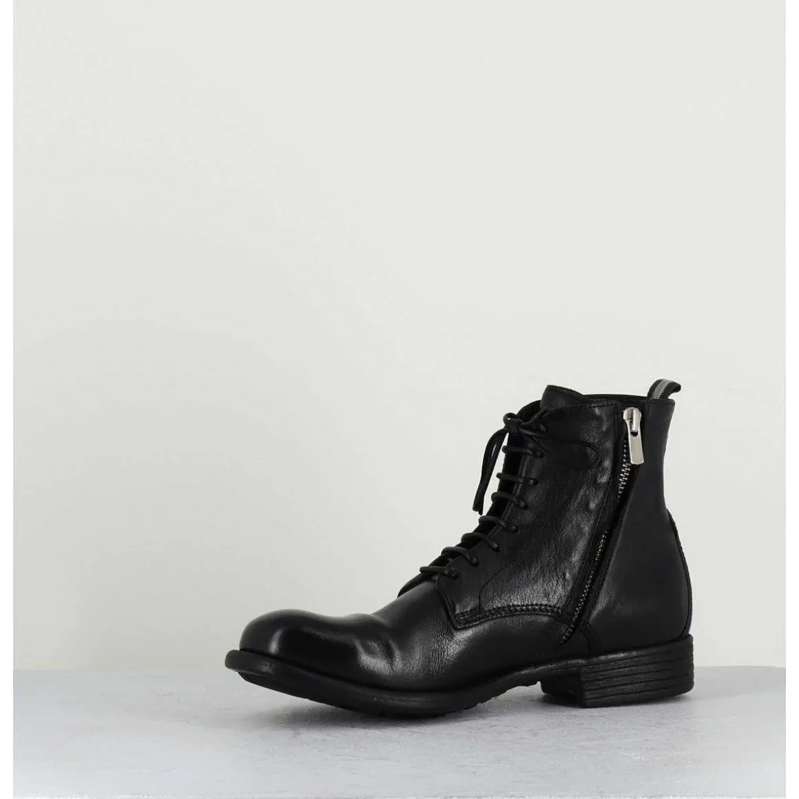 Bottines A Lacets En Cuir Noir - Calixte02 Nero