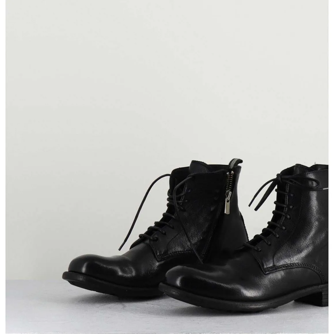 Bottines A Lacets En Cuir Noir - Calixte02 Nero