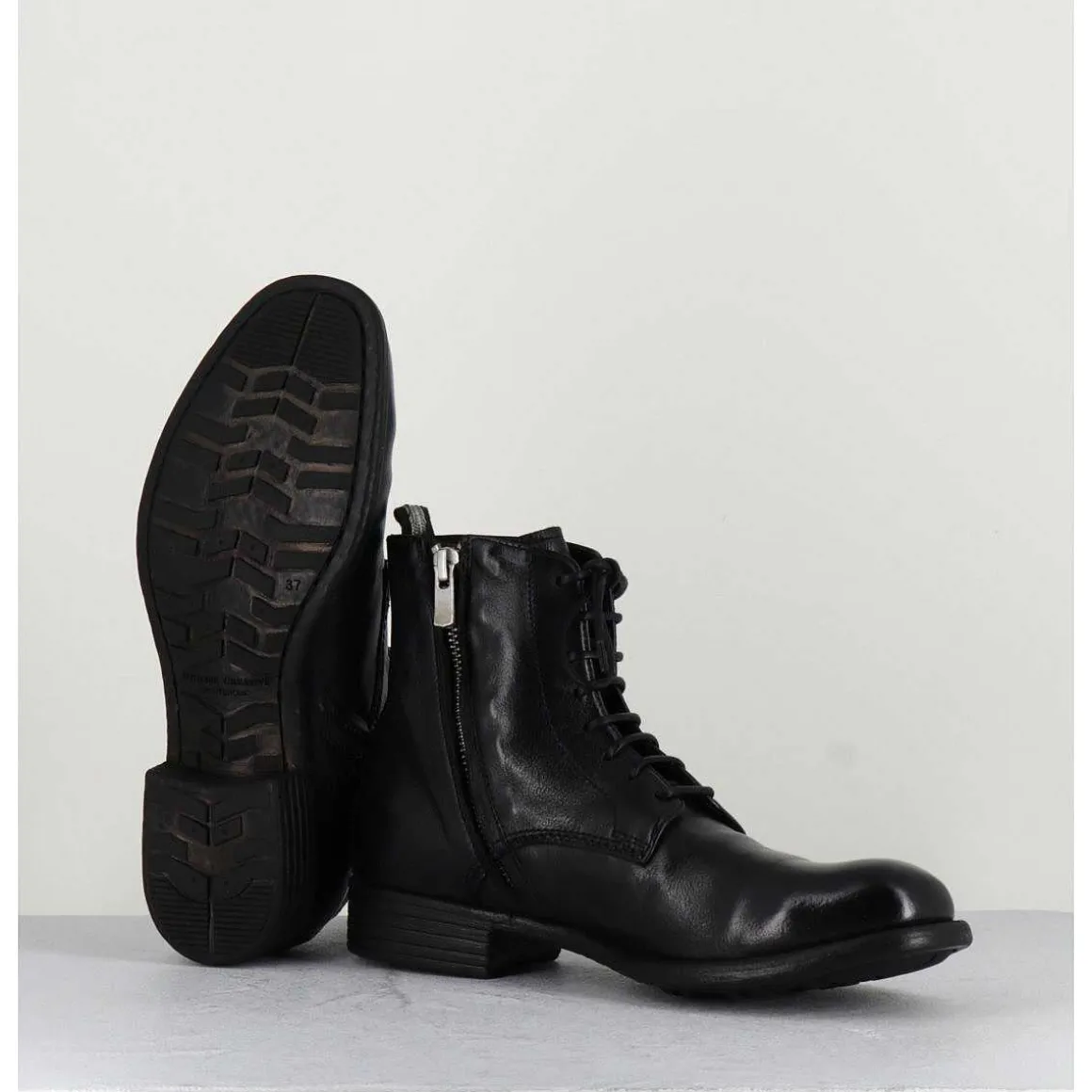 Bottines A Lacets En Cuir Noir - Calixte02 Nero