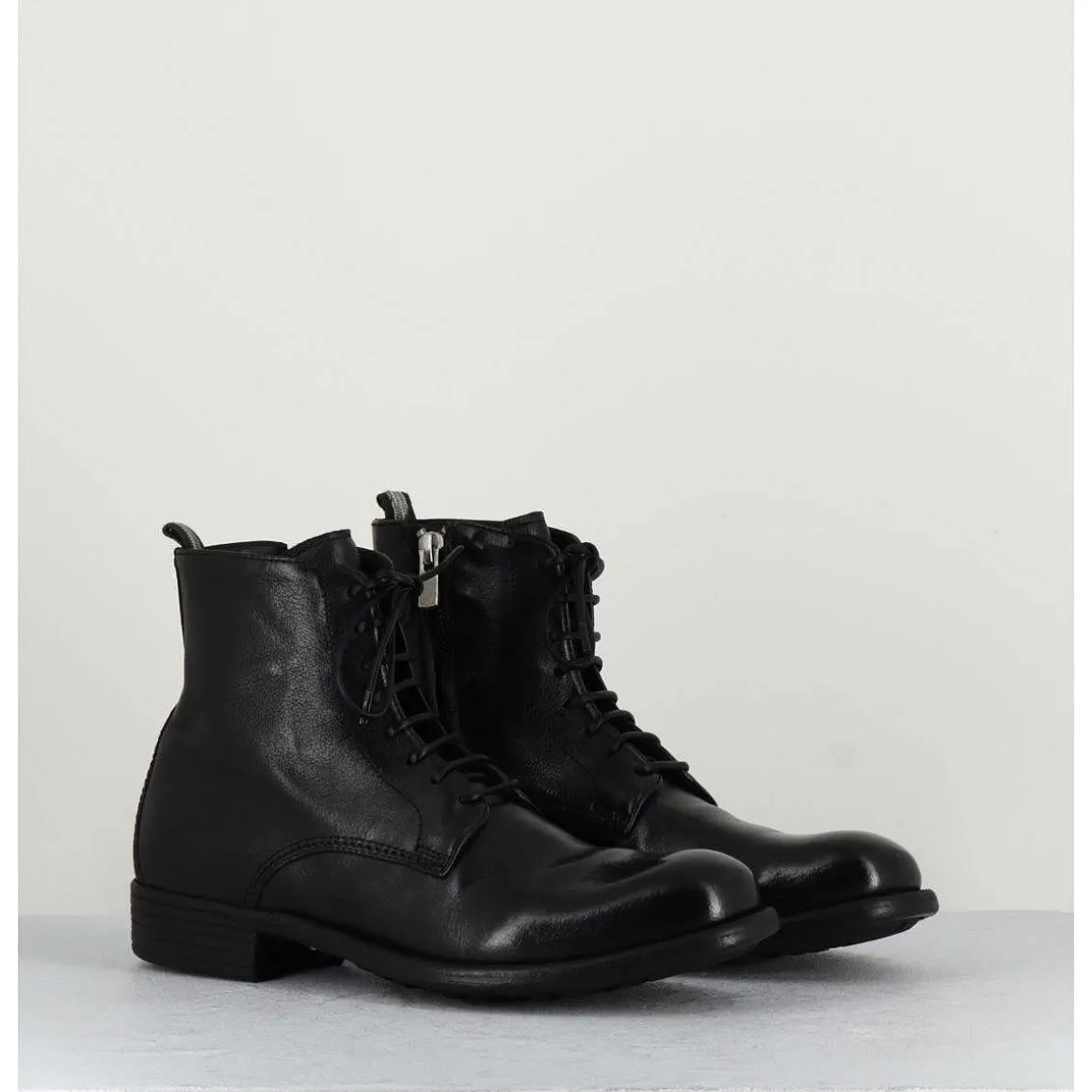 Bottines A Lacets En Cuir Noir - Calixte02 Nero