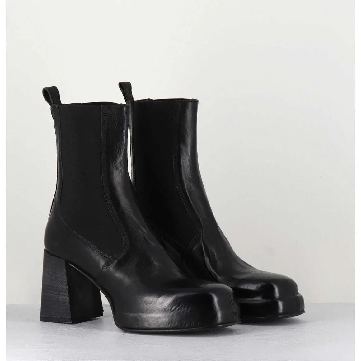 Bottines Chelsea En Cuir Noir Brillant - Cw337 Nero