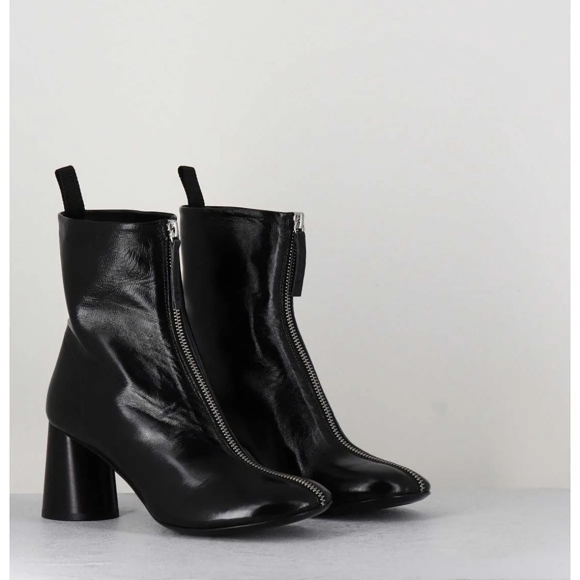 Bottines En Cuir Brillant Noir Tres Souple - Ace07 Nero