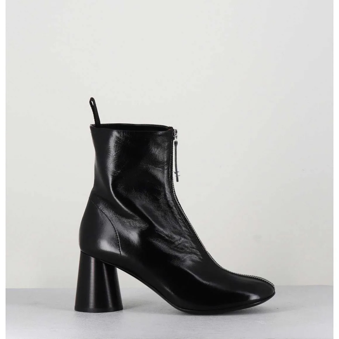Bottines En Cuir Brillant Noir Tres Souple - Ace07 Nero