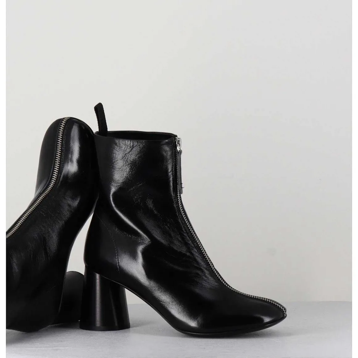 Bottines En Cuir Brillant Noir Tres Souple - Ace07 Nero