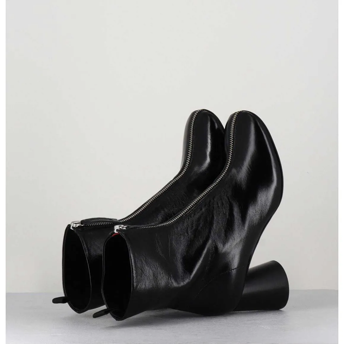 Bottines En Cuir Brillant Noir Tres Souple - Ace07 Nero