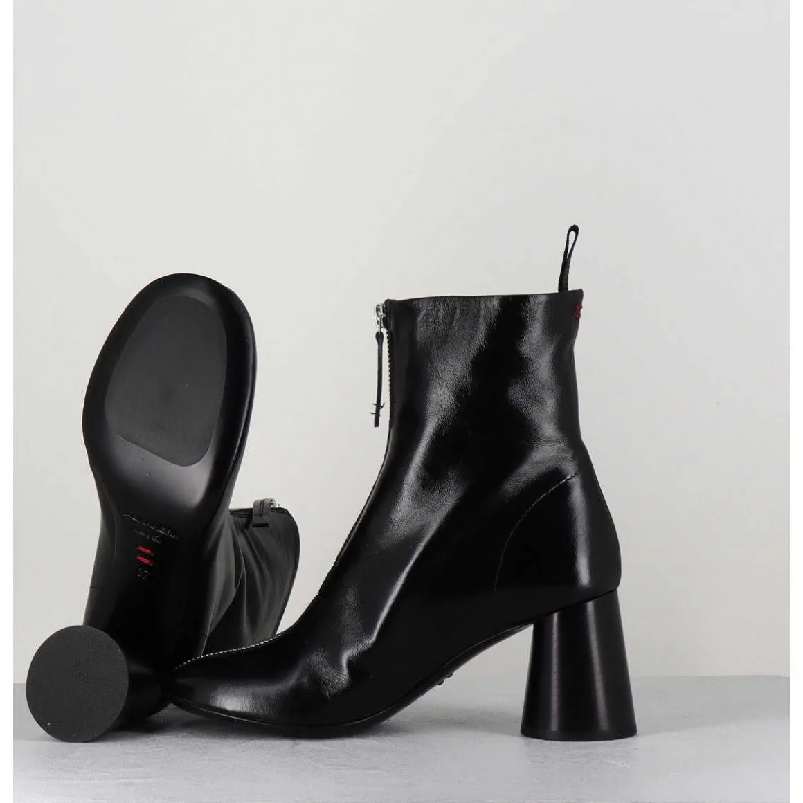 Bottines En Cuir Brillant Noir Tres Souple - Ace07 Nero
