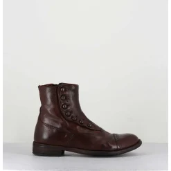 Bottines En Cuir Marron A Boutons - Lexikon095 Tabacco