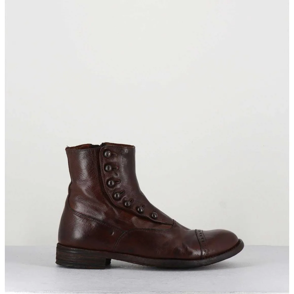 Bottines En Cuir Marron A Boutons - Lexikon095 Tabacco
