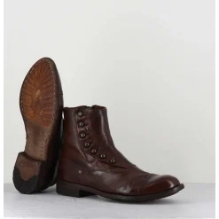 Bottines En Cuir Marron A Boutons - Lexikon095 Tabacco