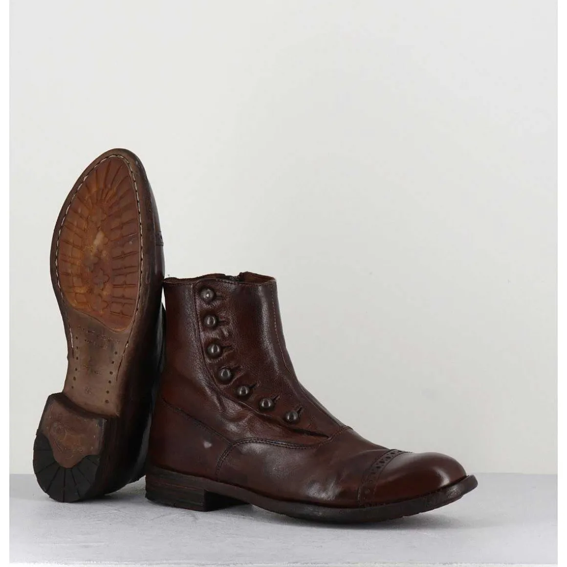 Bottines En Cuir Marron A Boutons - Lexikon095 Tabacco