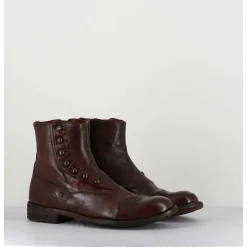 Bottines En Cuir Marron A Boutons - Lexikon095 Tabacco