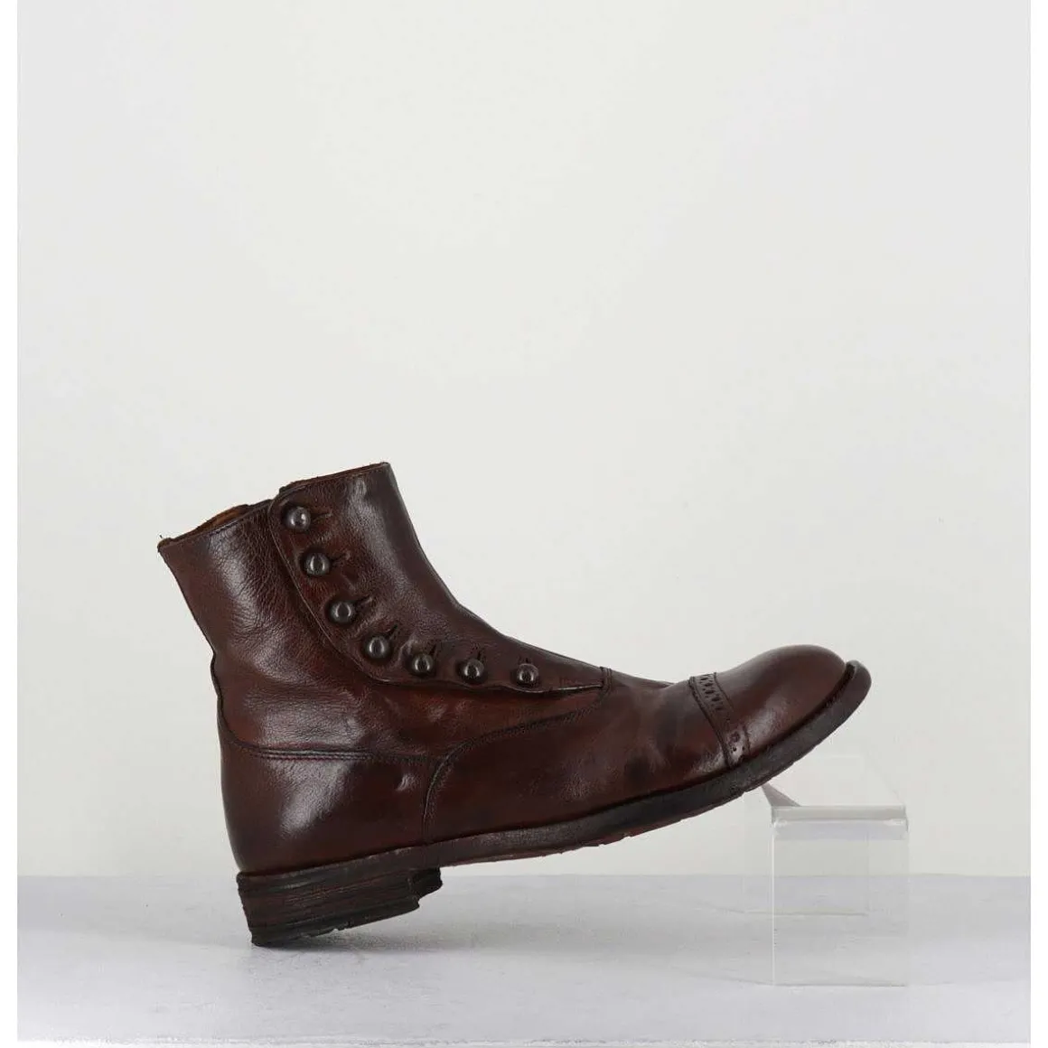 Bottines En Cuir Marron A Boutons - Lexikon095 Tabacco