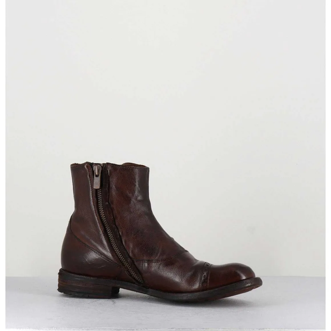 Bottines En Cuir Marron A Boutons - Lexikon095 Tabacco