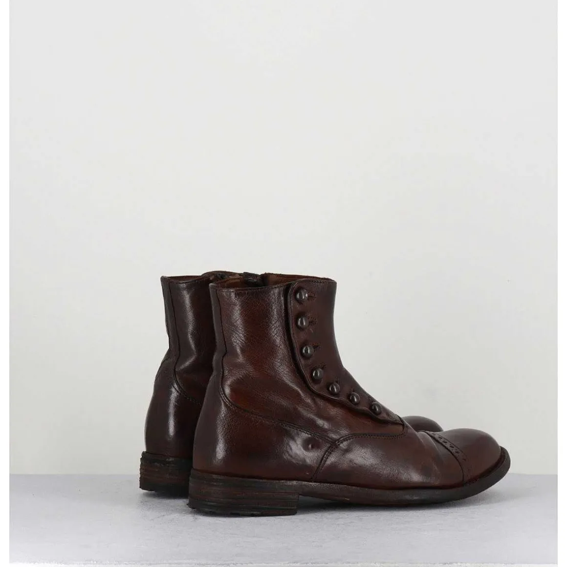 Bottines En Cuir Marron A Boutons - Lexikon095 Tabacco