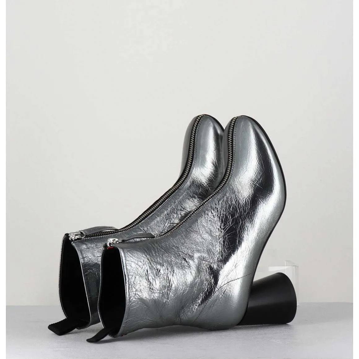 Bottines En Cuir Metallise Argent Tres Souple - Ace07 Metal