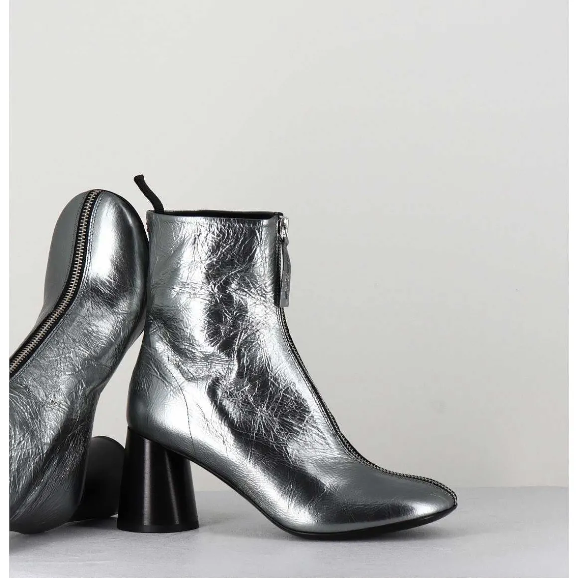 Bottines En Cuir Metallise Argent Tres Souple - Ace07 Metal