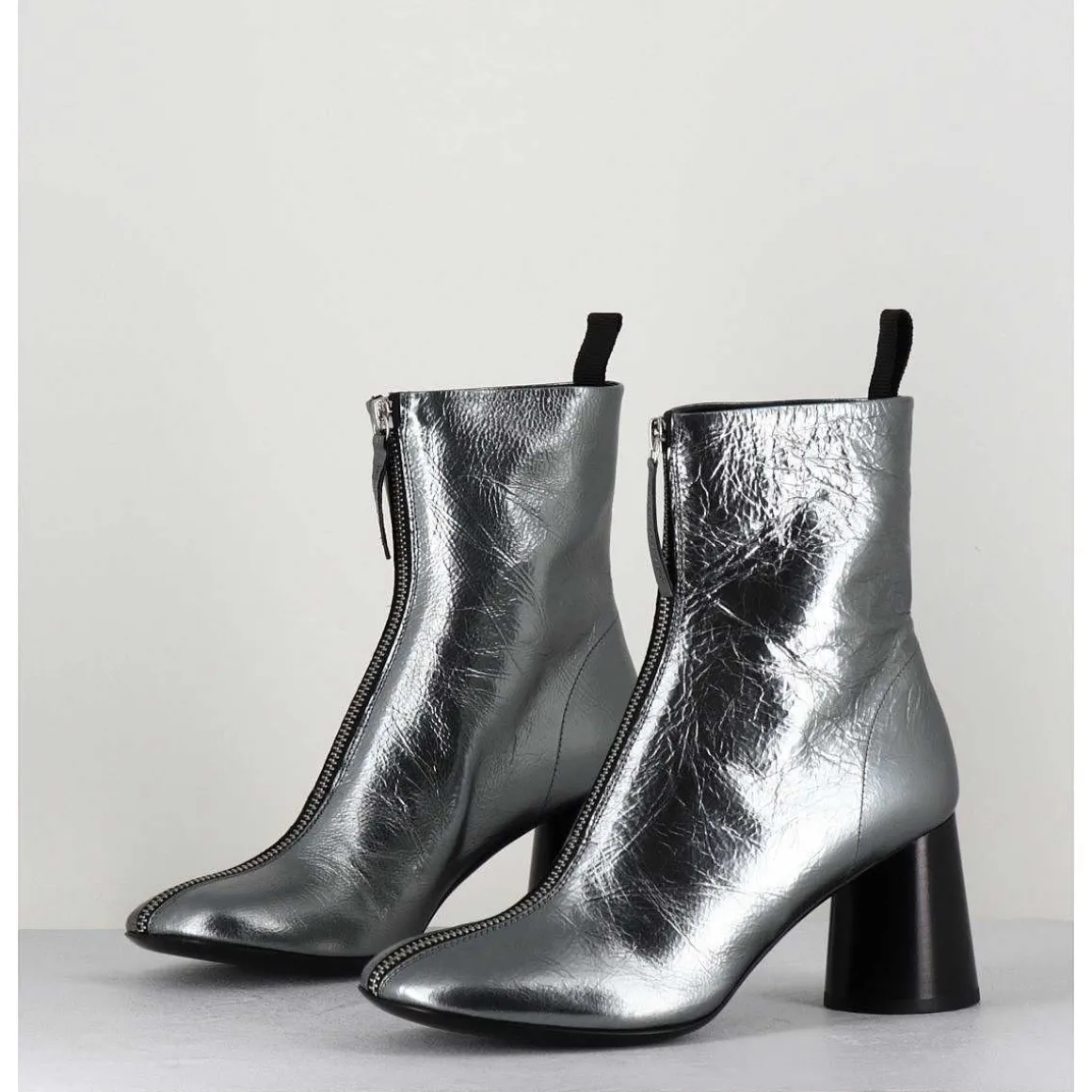 Bottines En Cuir Metallise Argent Tres Souple - Ace07 Metal