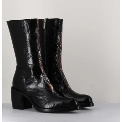 Bottines Esprit Santiags En Cuir Naplak Noir Impression Croco - 15617 Birmania Nero