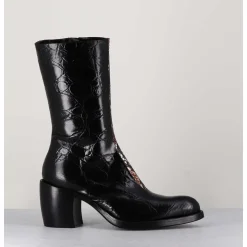 Bottines Esprit Santiags En Cuir Naplak Noir Impression Croco - 15617 Birmania Nero