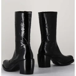 Bottines Esprit Santiags En Cuir Naplak Noir Impression Croco - 15617 Birmania Nero