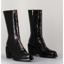 Bottines Esprit Santiags En Cuir Naplak Noir Impression Croco - 15617 Birmania Nero