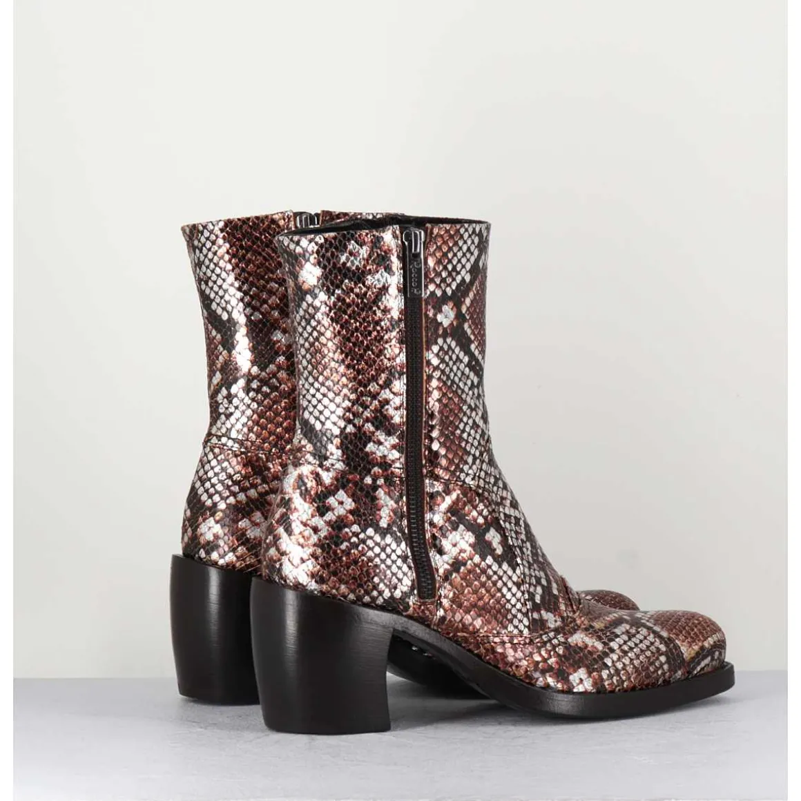 Bottines Esprit Santiags En Cuir Impression Python Brun Metallise - 15616 Luxury