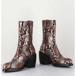 Bottines Esprit Santiags En Cuir Impression Python Brun Metallise - 15616 Luxury