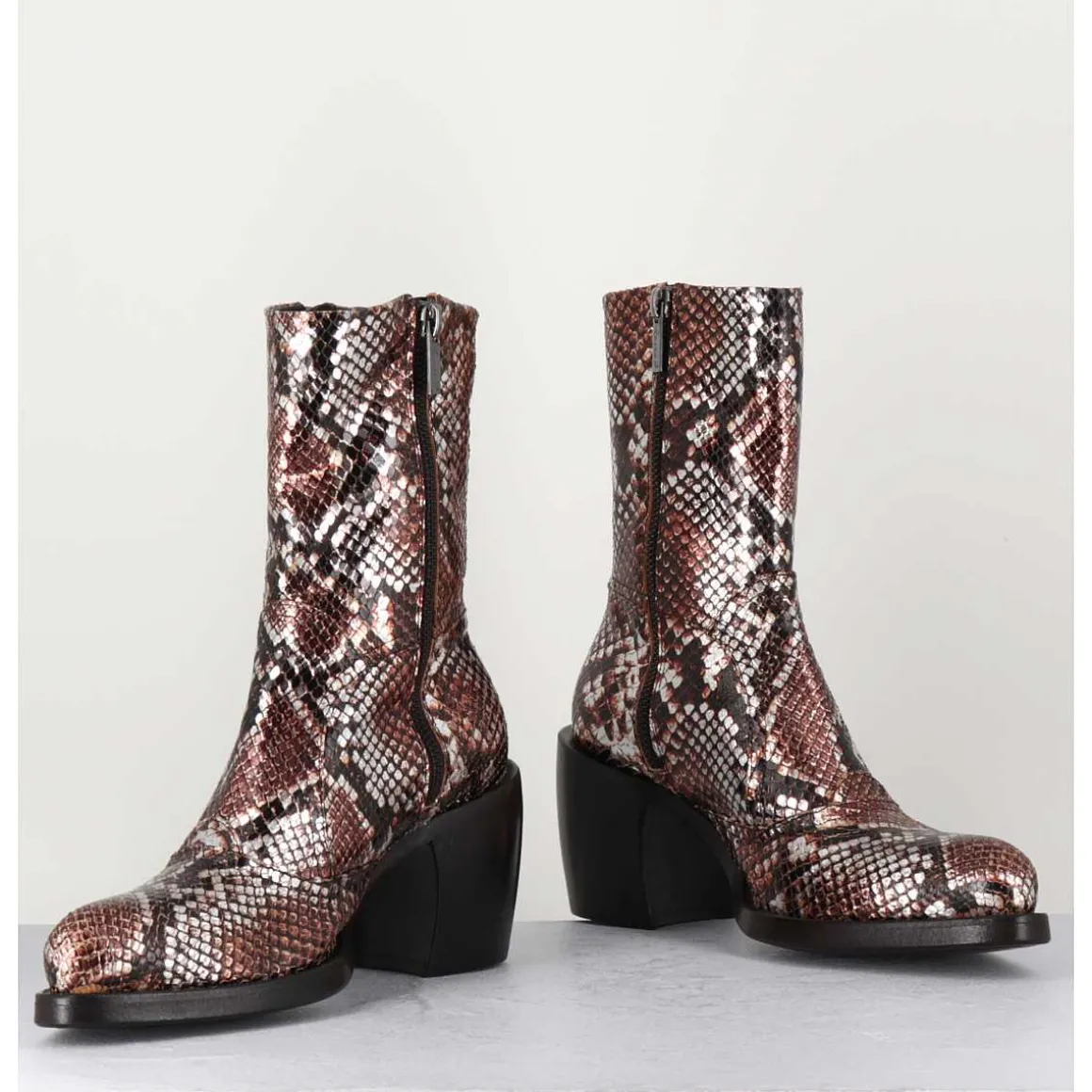 Bottines Esprit Santiags En Cuir Impression Python Brun Metallise - 15616 Luxury