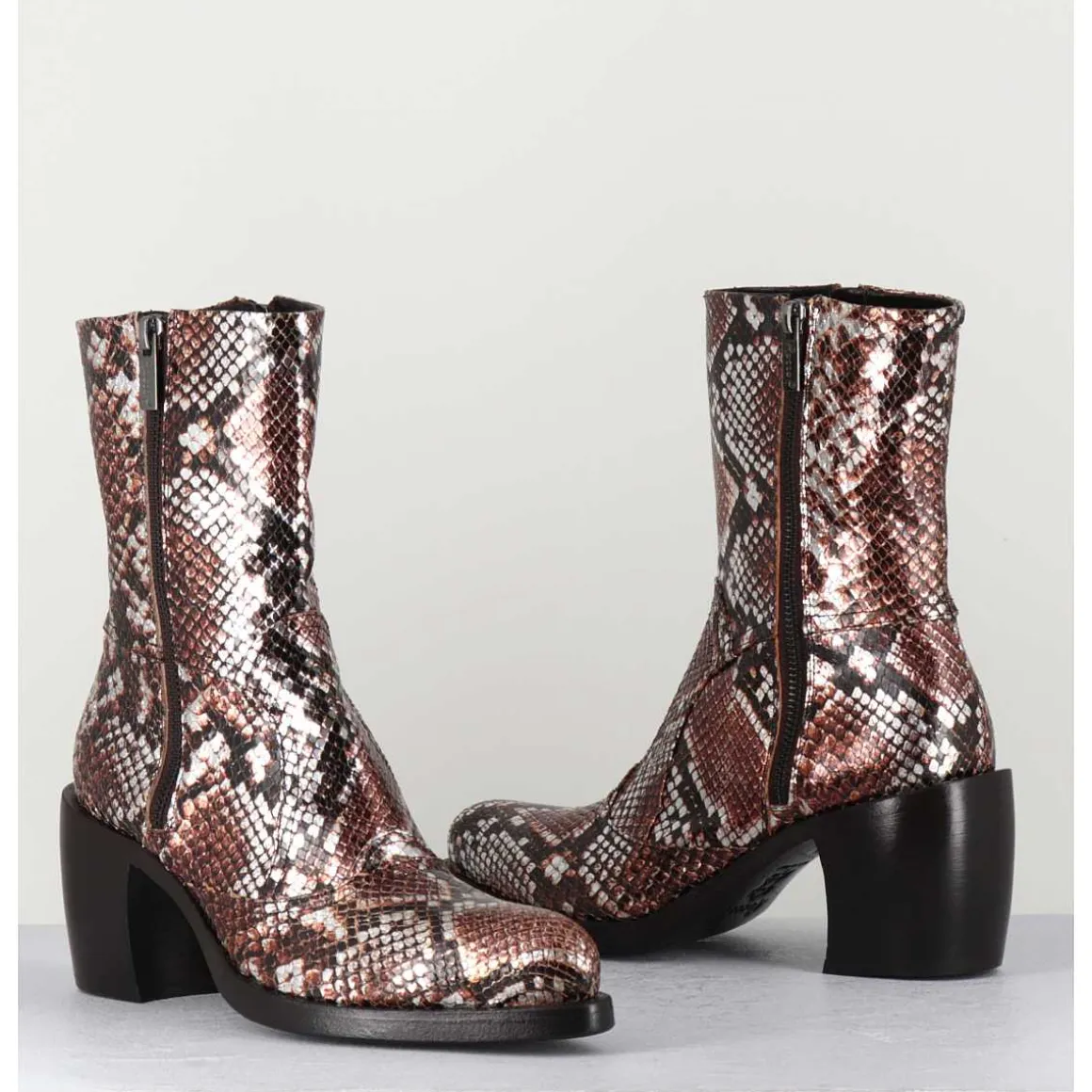 Bottines Esprit Santiags En Cuir Impression Python Brun Metallise - 15616 Luxury
