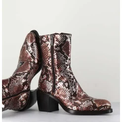 Bottines Esprit Santiags En Cuir Impression Python Brun Metallise - 15616 Luxury