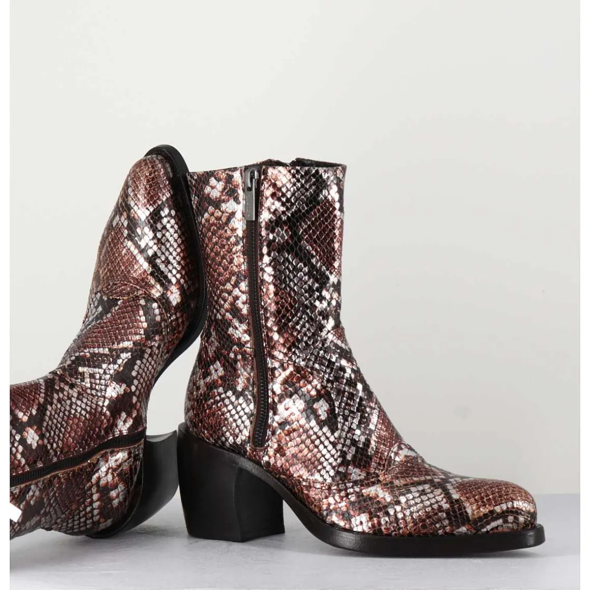 Bottines Esprit Santiags En Cuir Impression Python Brun Metallise - 15616 Luxury