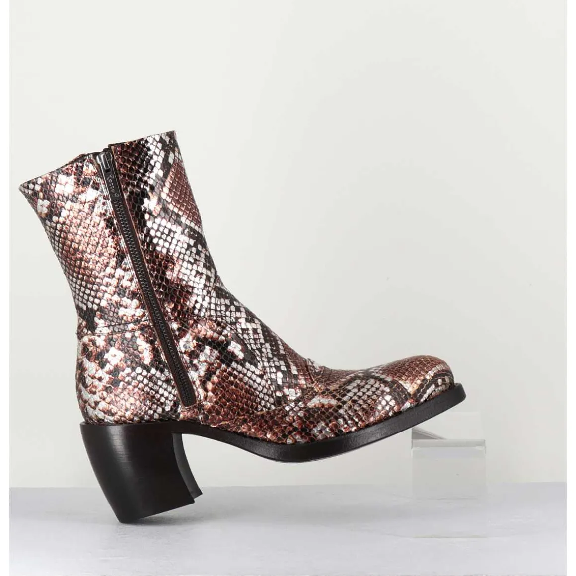 Bottines Esprit Santiags En Cuir Impression Python Brun Metallise - 15616 Luxury