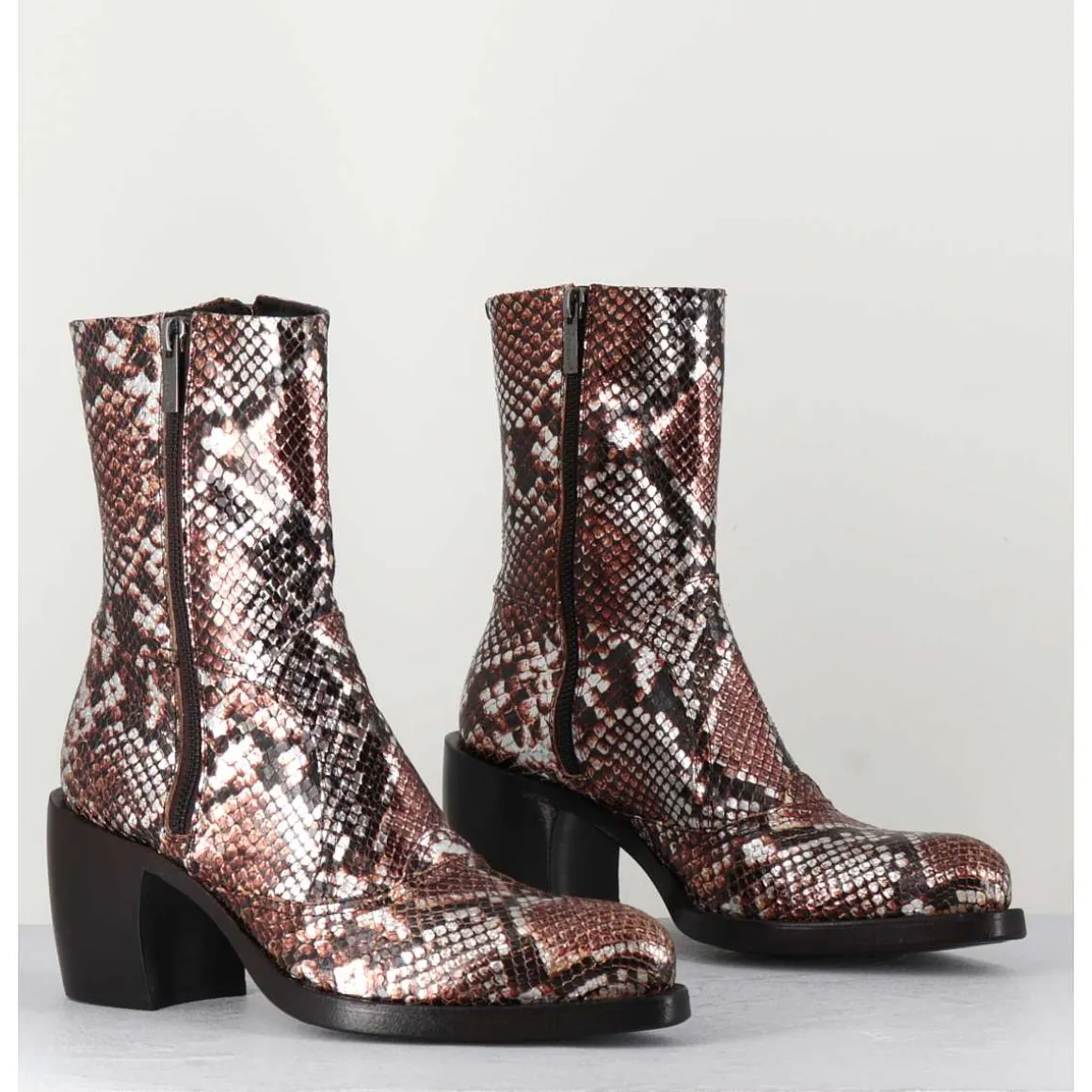 Bottines Esprit Santiags En Cuir Impression Python Brun Metallise - 15616 Luxury