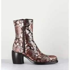 Bottines Esprit Santiags En Cuir Impression Python Brun Metallise - 15616 Luxury