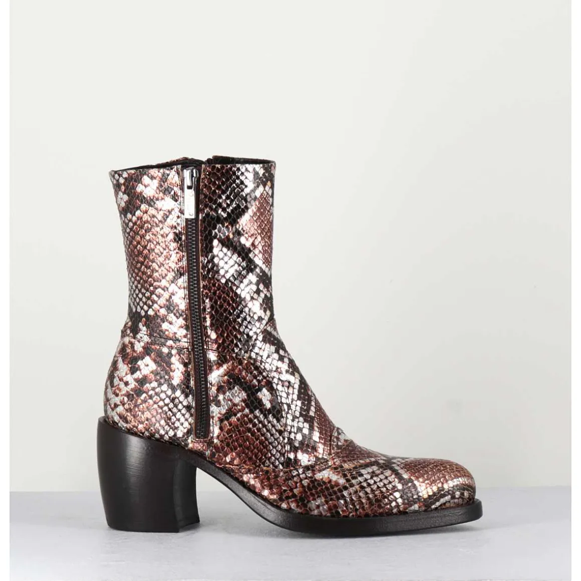 Bottines Esprit Santiags En Cuir Impression Python Brun Metallise - 15616 Luxury