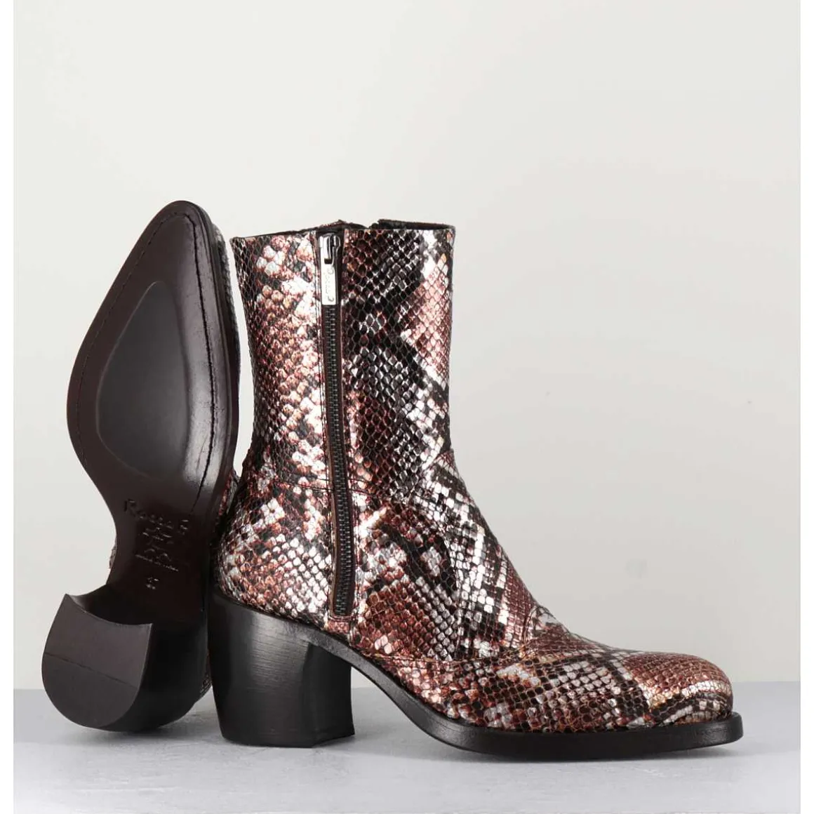 Bottines Esprit Santiags En Cuir Impression Python Brun Metallise - 15616 Luxury