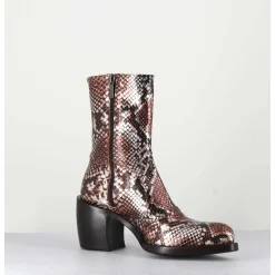 Bottines Esprit Santiags En Cuir Impression Python Brun Metallise - 15616 Luxury