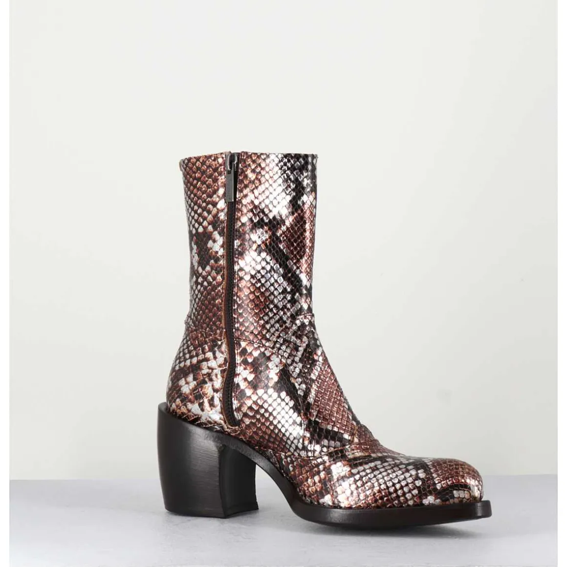 Bottines Esprit Santiags En Cuir Impression Python Brun Metallise - 15616 Luxury