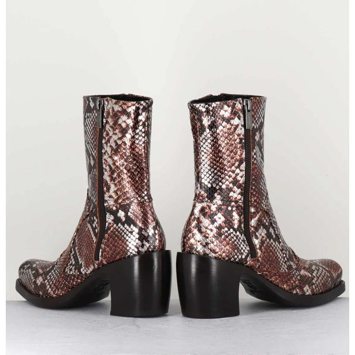 Bottines Esprit Santiags En Cuir Impression Python Brun Metallise - 15616 Luxury