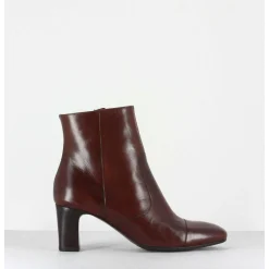 Bottines Petit Talons En Cuir Marron F568 - Garrice Lab