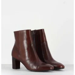Bottines Petit Talons En Cuir Marron F568 - Garrice Lab
