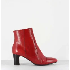 Bottines Petit Talons En Cuir Rouge F568 - Garrice Lab