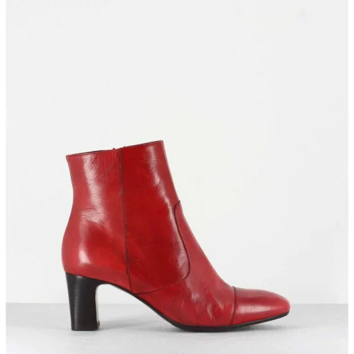 Bottines Petit Talons En Cuir Rouge F568 - Garrice Lab