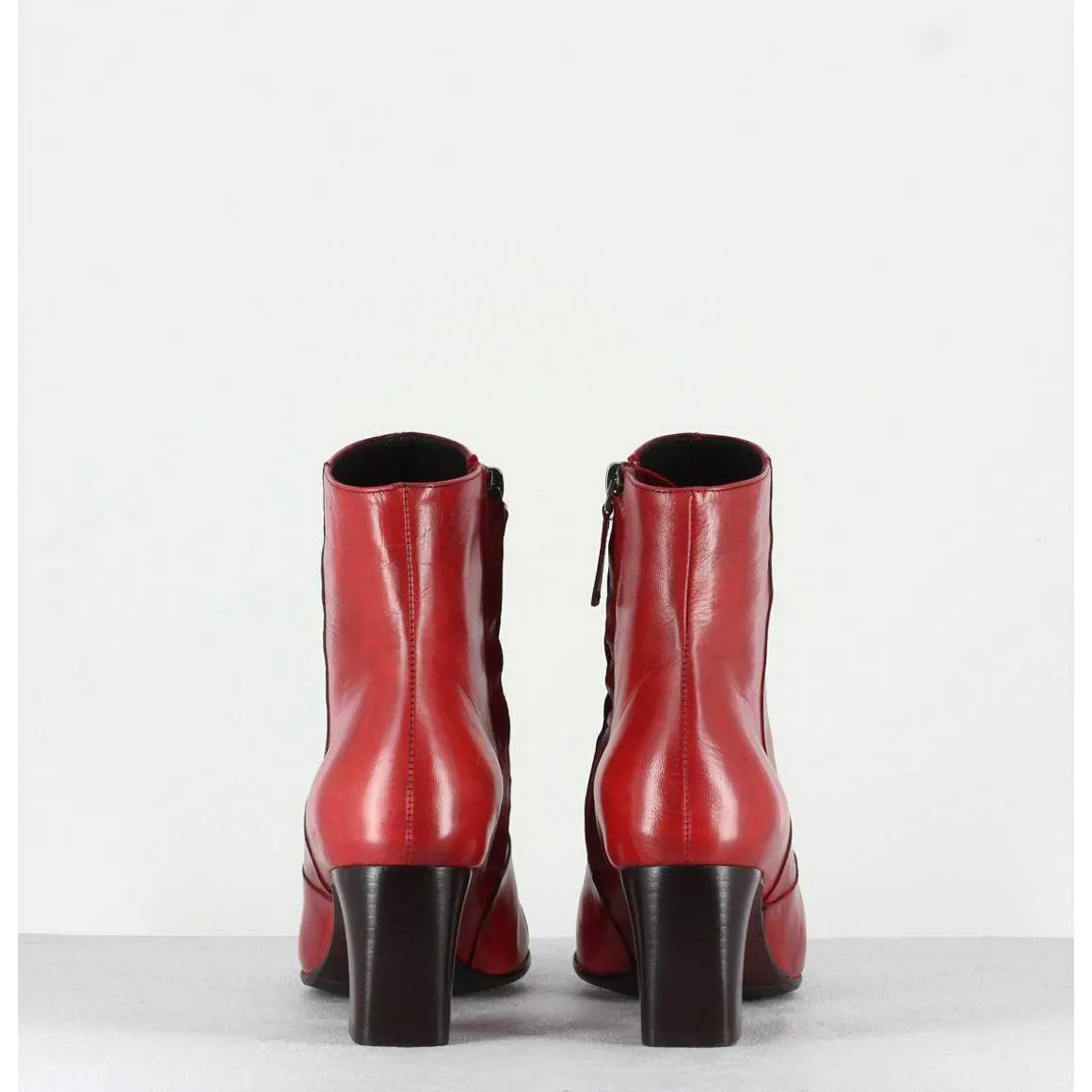 Bottines Petit Talons En Cuir Rouge F568 - Garrice Lab